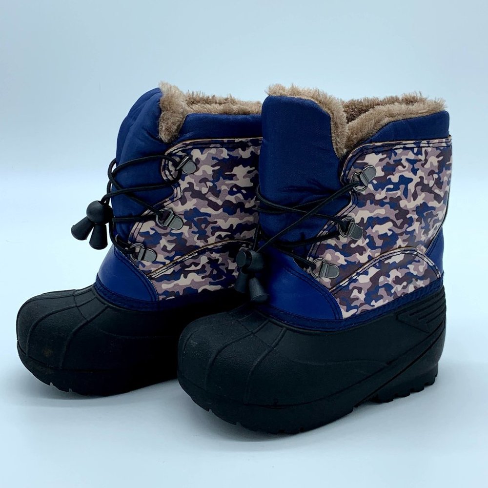 Kid Blue/Brown Snow Boots with Faux Fur Trim